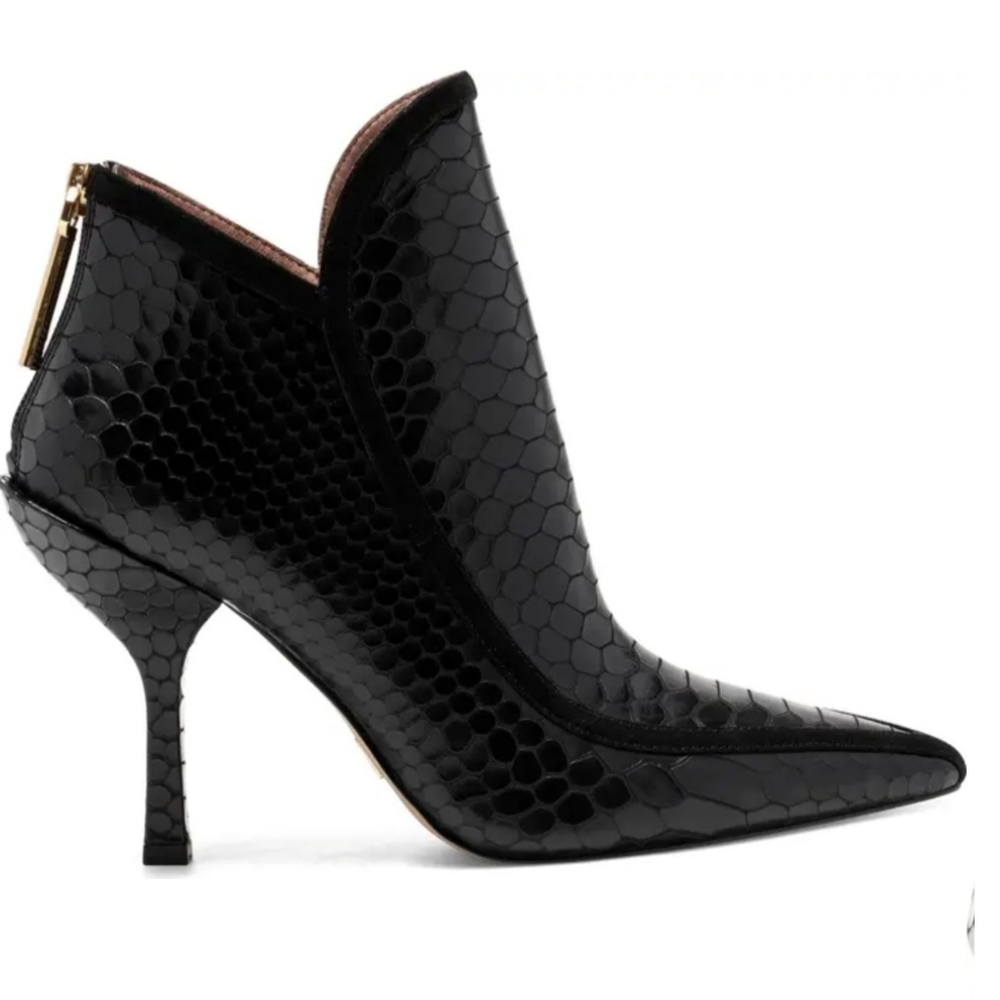 New Louise et Cie Lo Viveca black snakeskin leather ankle booties boots heels 8M